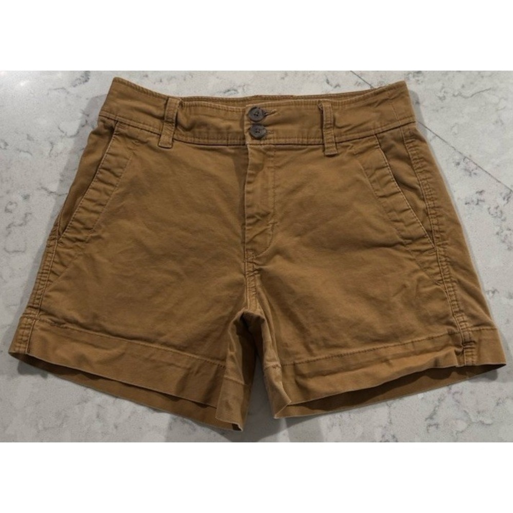 A New Day Chino Shorts Womens 2 Camel Tan Stretch Flat Front High Rise Everyday